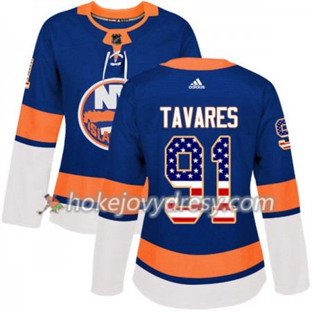 Dámské Hokejový Dres New York Islanders John Tavares 91 2017-2018 USA Flag Fashion Modrá Adidas Authentic